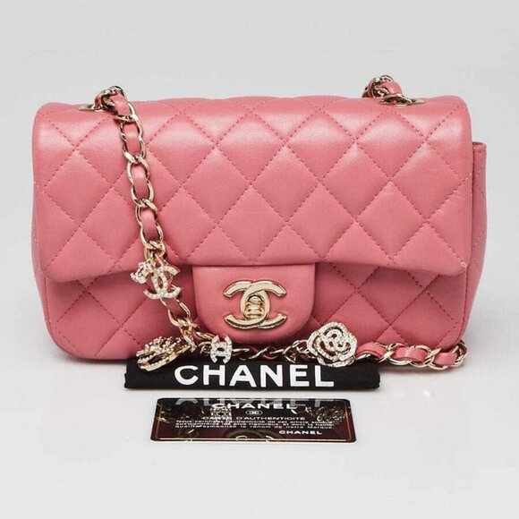Chanel Pink Quilted Lambskin Leather Valentine Charms Rectangular Mini Flap Bag - Picture 9 of 11